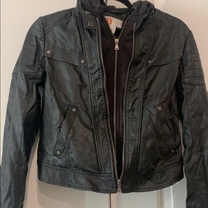 Faux leather sweatshirt lined jacket